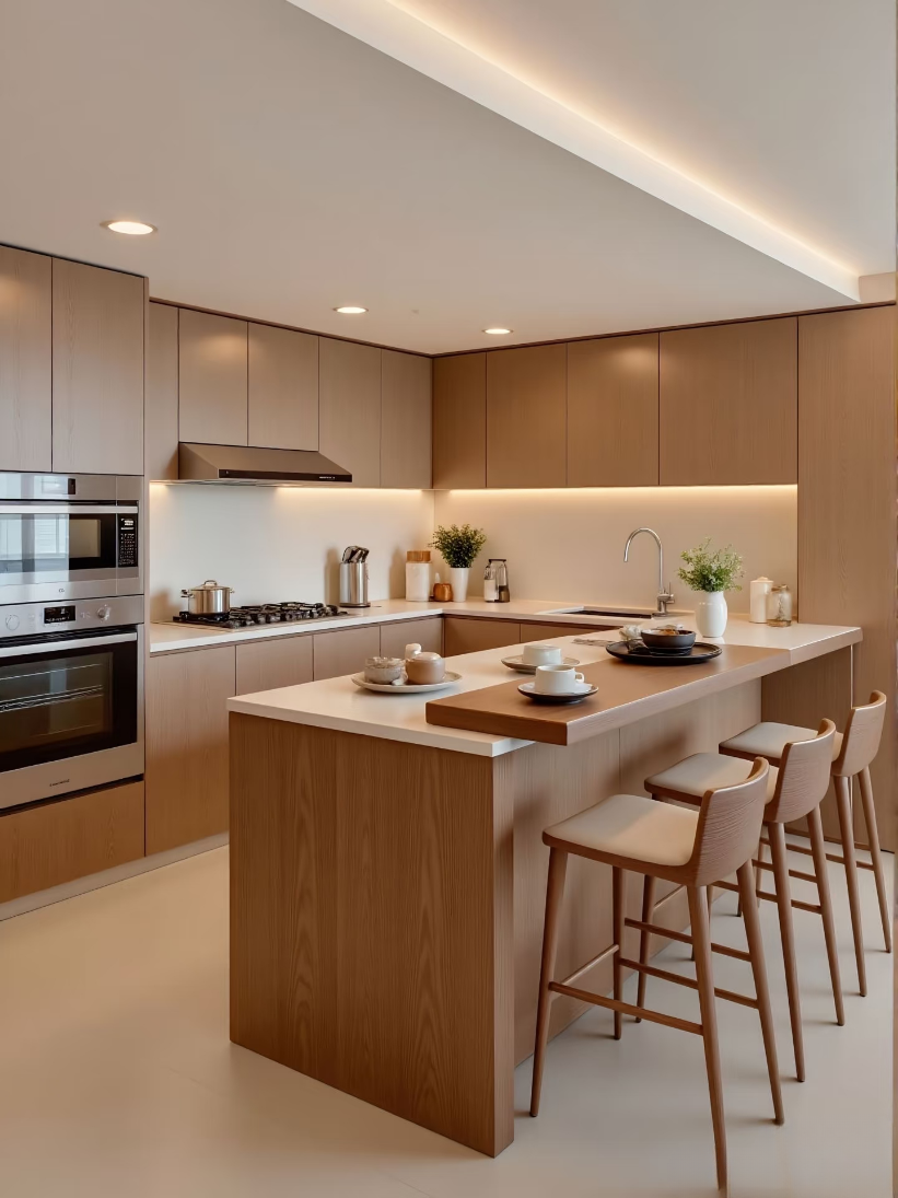 Wooden Clear Island Kitchen Cabinet