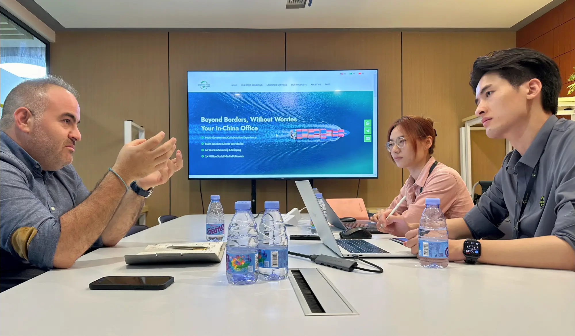 International client meeting with China sourcing team to discuss renovation and material needs