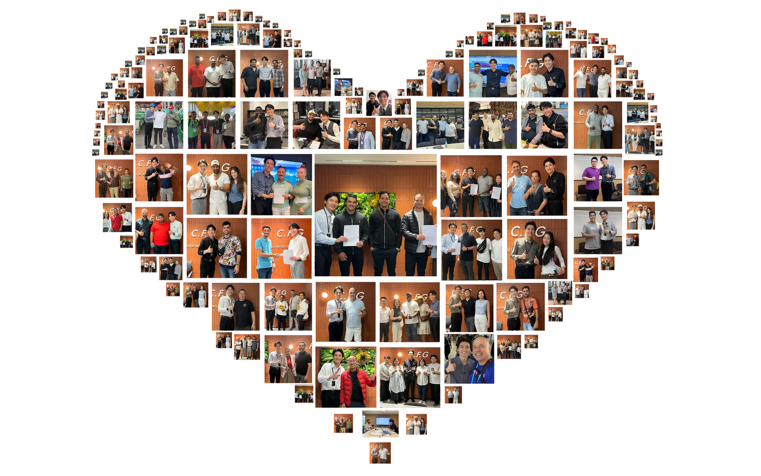 Heart-shaped collage of global clients who have successfully sourced from China with our support.
